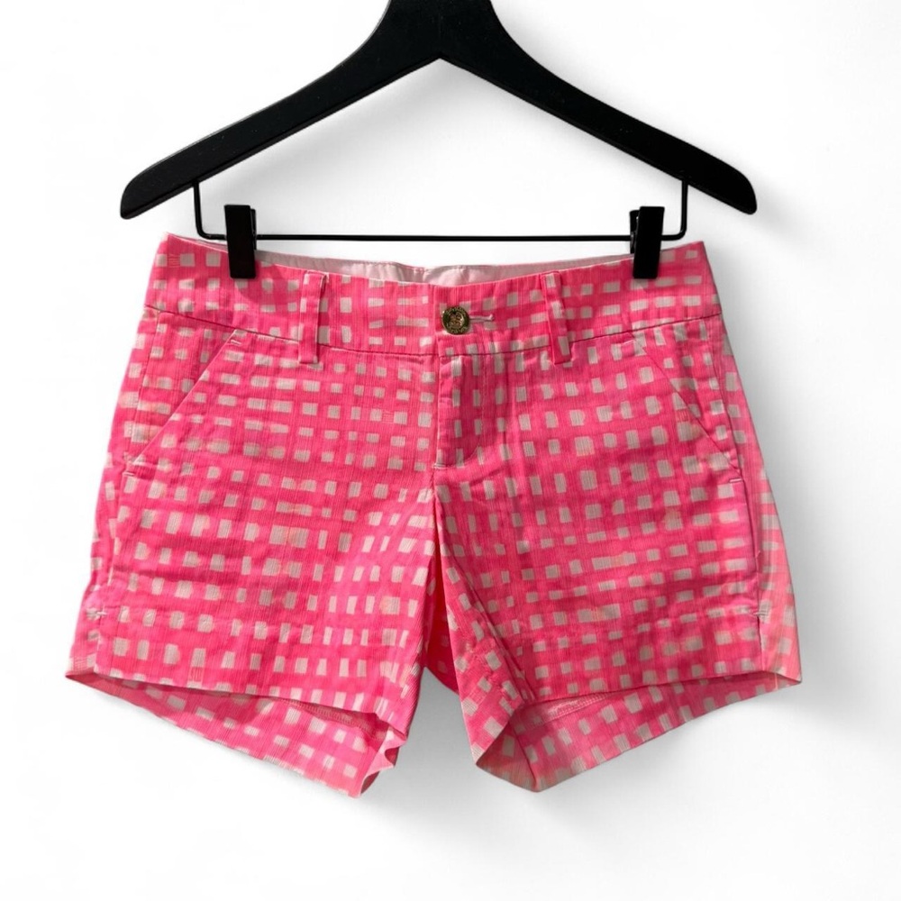 Lily Pulitzer Pink Bermudas with Playful Checkered White Design